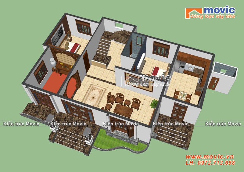 Bản vẽ thiết kế sơ bộ về mẫu biệt thự 2 tầng mái thái đẹp, hiện đại, 5 phòng ngủ