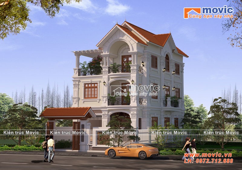 Mẫu nhà đẹp 3 tầng mái thái cổ điển đẹp tại Hà Nội