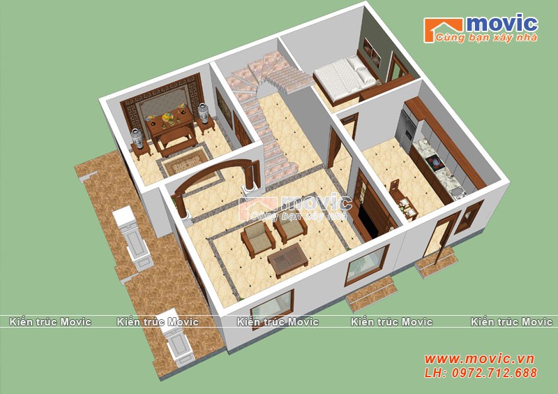 Mặt bằng mẫu nhà 3 tầng tân cổ điển mái thái đẹp, 5 phòng ngủ