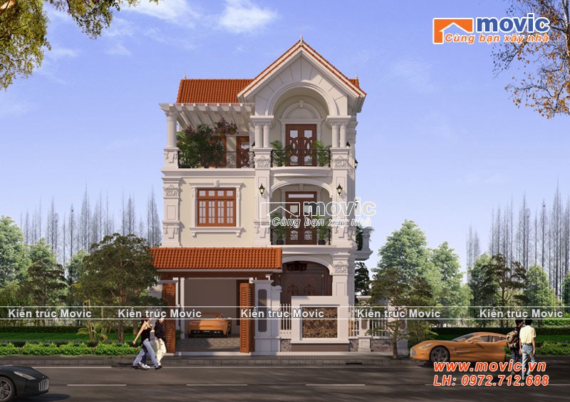 Mẫu nhà đẹp 3 tầng mái thái cổ điển đẹp tại Hà Nội