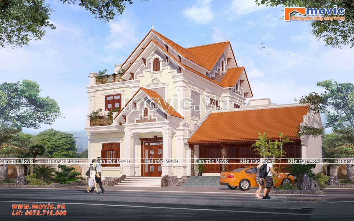 Mẫu biệt thự 2 tầng tân cổ điển kiến trúc Pháp có gara ô tô tại Quảng Ninh  KT11109